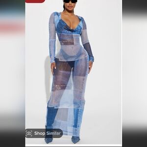 Dayna Hooded Mesh Maxi Dress - Denim